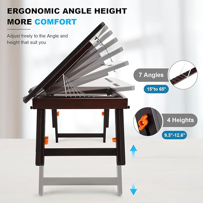 Adjustable Large Desktop Drawing Board – Foldable Wood Artist Table Easel for Painting, Sketching & Writing – 23.6x13.8 Inches