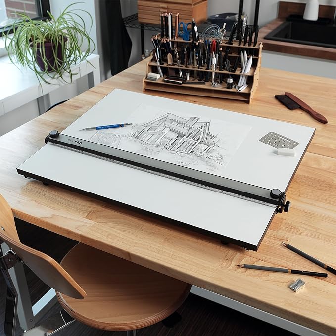 Portable Drawing Board with Sliding Ruler – A3/A2 Drafting Board with Handle for Students and Professionals