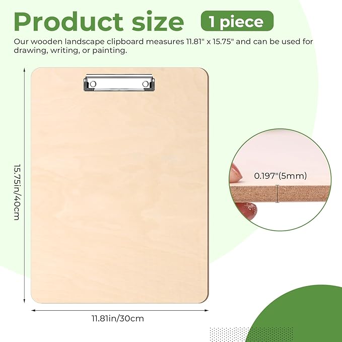 Thickened Wooden Landscape Art Clipboard – A3 Sketch Board with Strong Metal Clip, 11.81" x 15.75", 5mm Thick