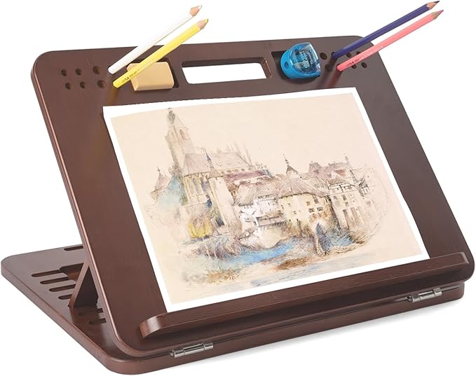Wooden Drawing Writing Board – Portable Flat Surface for US Letter or A4 Paper with Handle & Bottom Edge Support