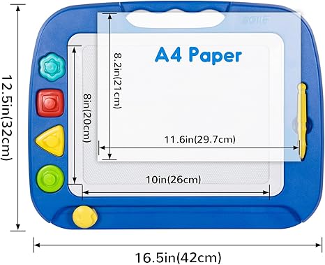 Large Magnetic Drawing Board for Kids – A4 Size Colorful Doodle Pad with Shape Stamps & Carry Handle