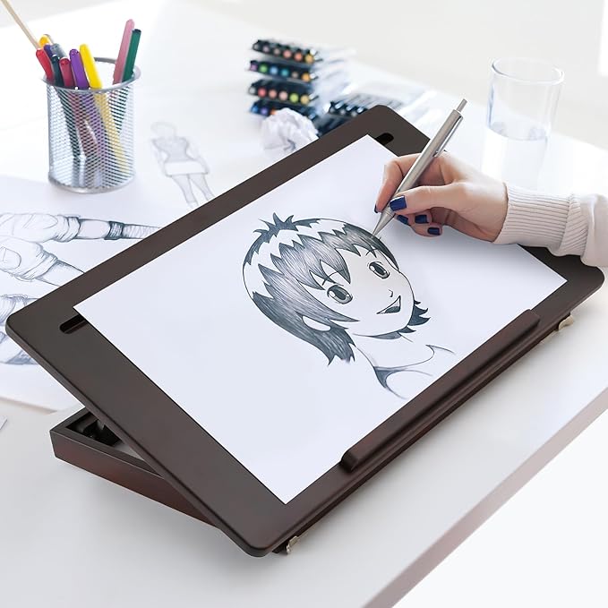 Adjustable Large Desktop Drawing Board – Foldable Wood Artist Table Easel for Painting, Sketching & Writing – 23.6x13.8 Inches