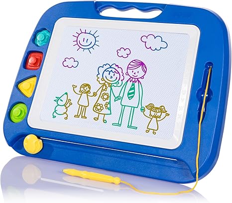 Large Magnetic Drawing Board for Kids – A4 Size Colorful Doodle Pad with Shape Stamps & Carry Handle