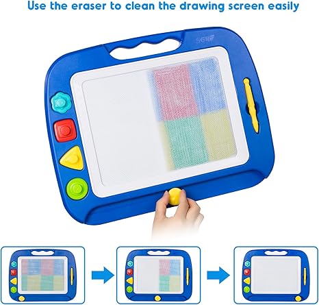 Large Magnetic Drawing Board for Kids – A4 Size Colorful Doodle Pad with Shape Stamps & Carry Handle