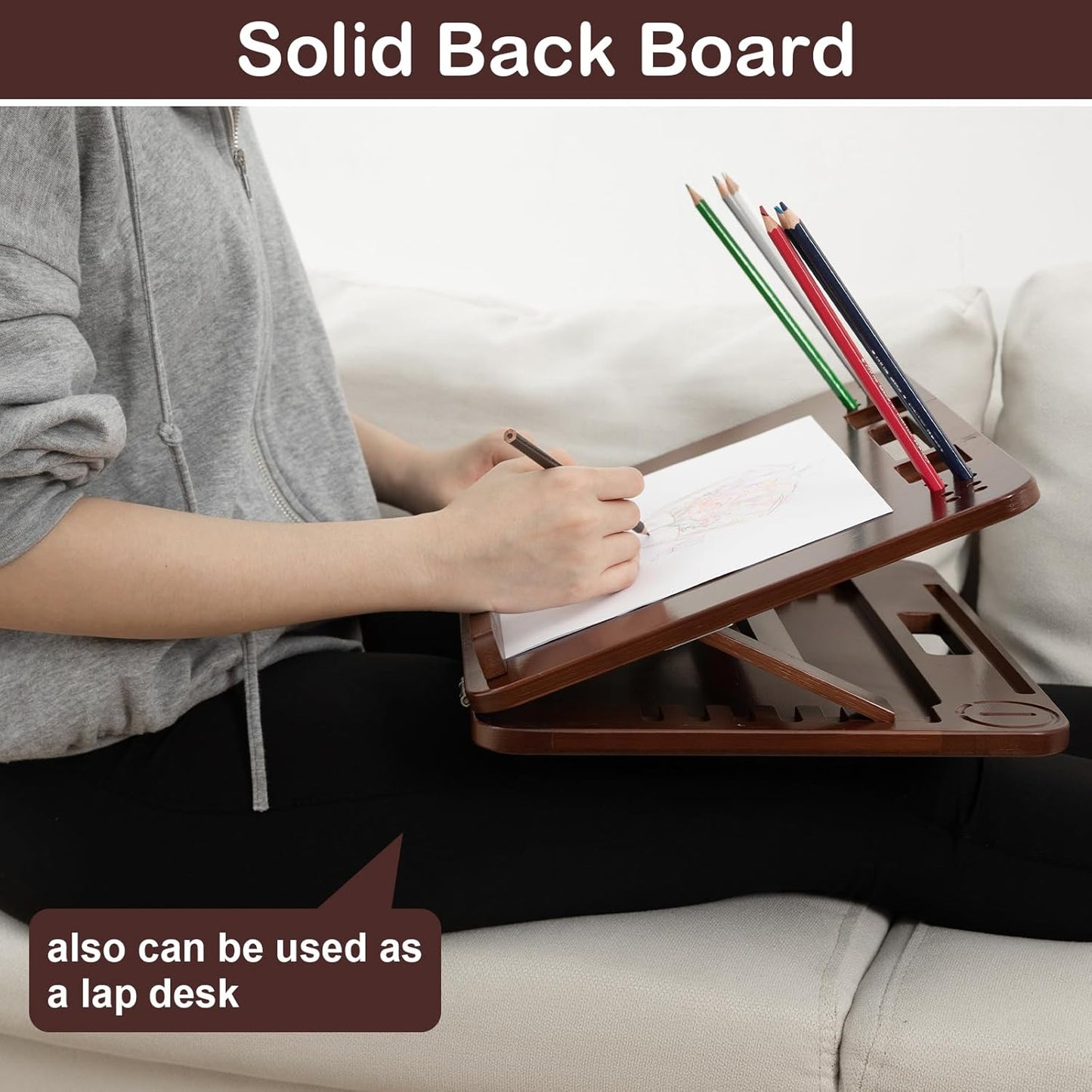 Wooden Drawing Writing Board – Portable Flat Surface for US Letter or A4 Paper with Handle & Bottom Edge Support
