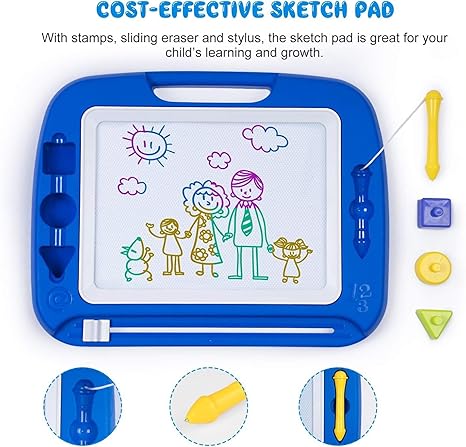 Large Magnetic Drawing Board for Kids – A4 Size Colorful Doodle Pad with Shape Stamps & Carry Handle