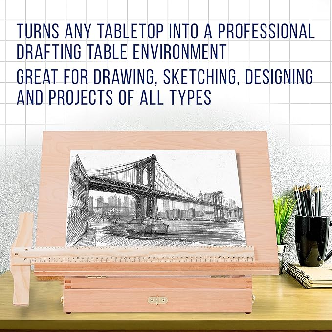Portable Wooden Tabletop Adjustable Easel Box – Multi-Function Artist Sketch Drawing Board with Storage Drawer for A3 Paper