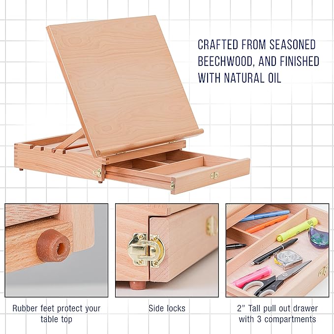 Portable Wooden Tabletop Adjustable Easel Box – Multi-Function Artist Sketch Drawing Board with Storage Drawer for A3 Paper